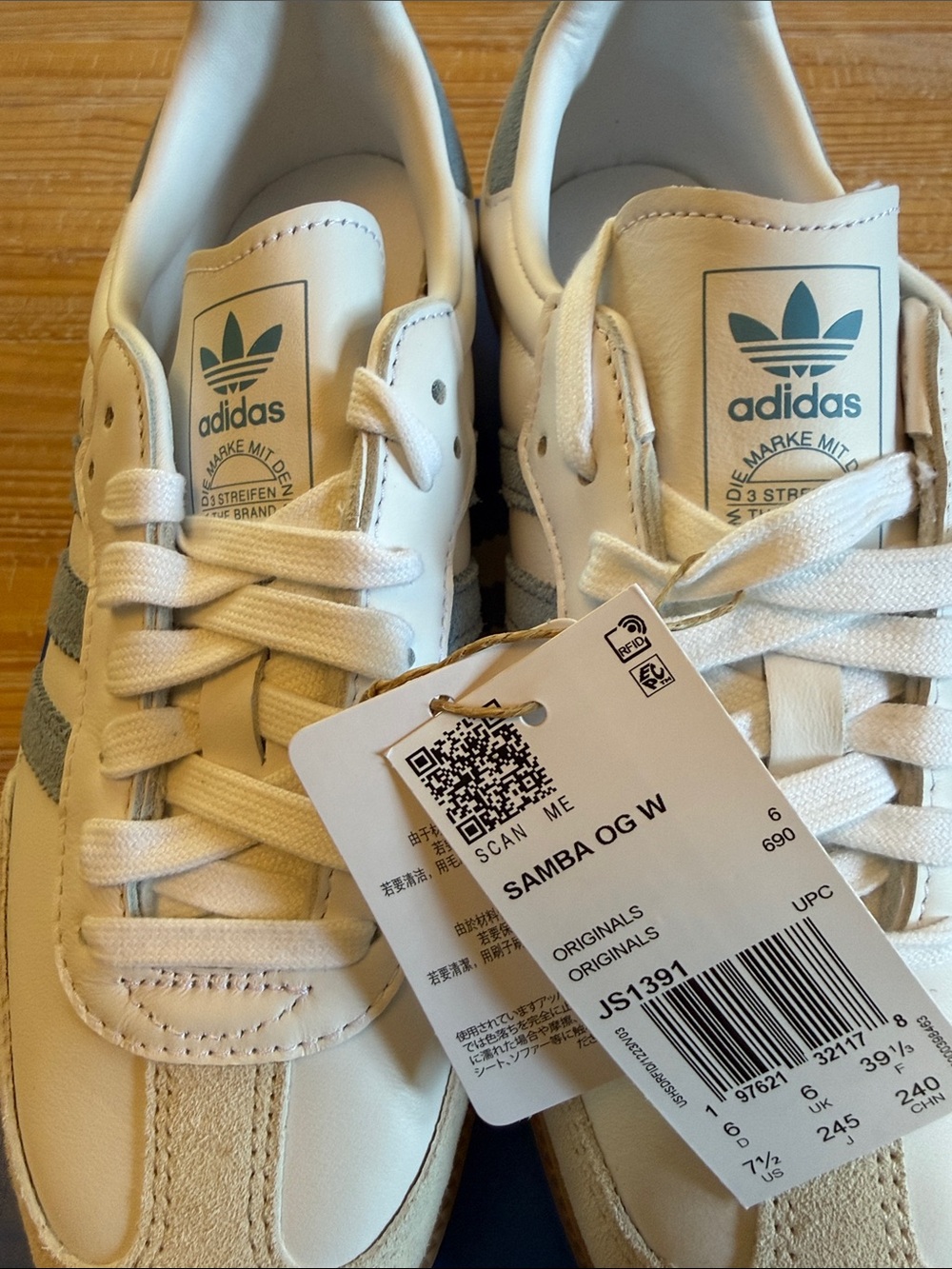 adidas Samba Sneakers in White, Blue-ish Gray & Gum - Picture 2 of 10